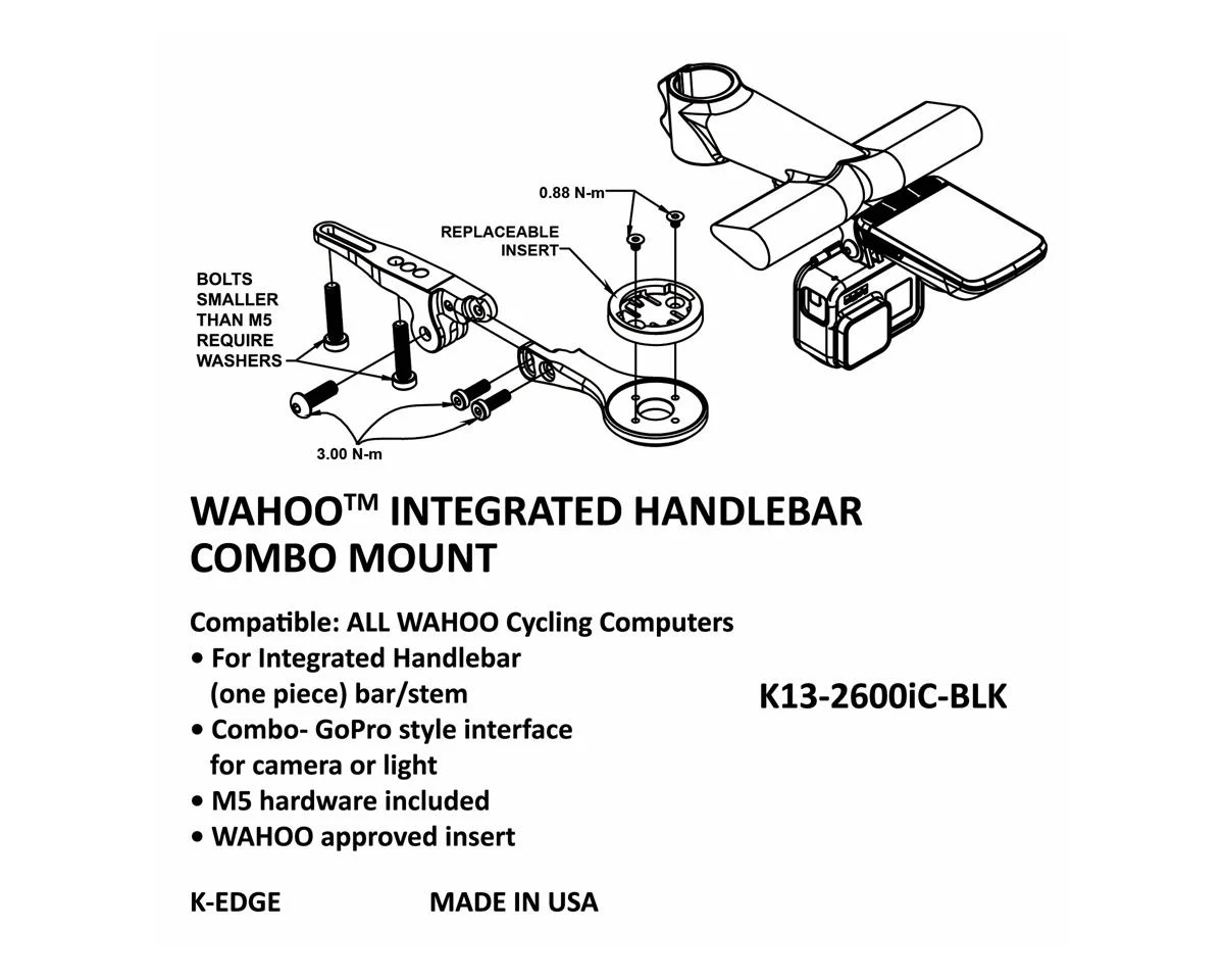 K-Edge Integrated Handlebar System Combo Mount (Black) (Wahoo Insert) - view 2
